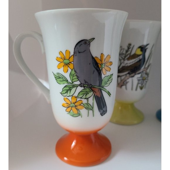 FRED ROBERTS Song Bird Footed Irish Coffee Mugs/Cups Mid Century Modern Set Of 4 - Picture 2 of 7